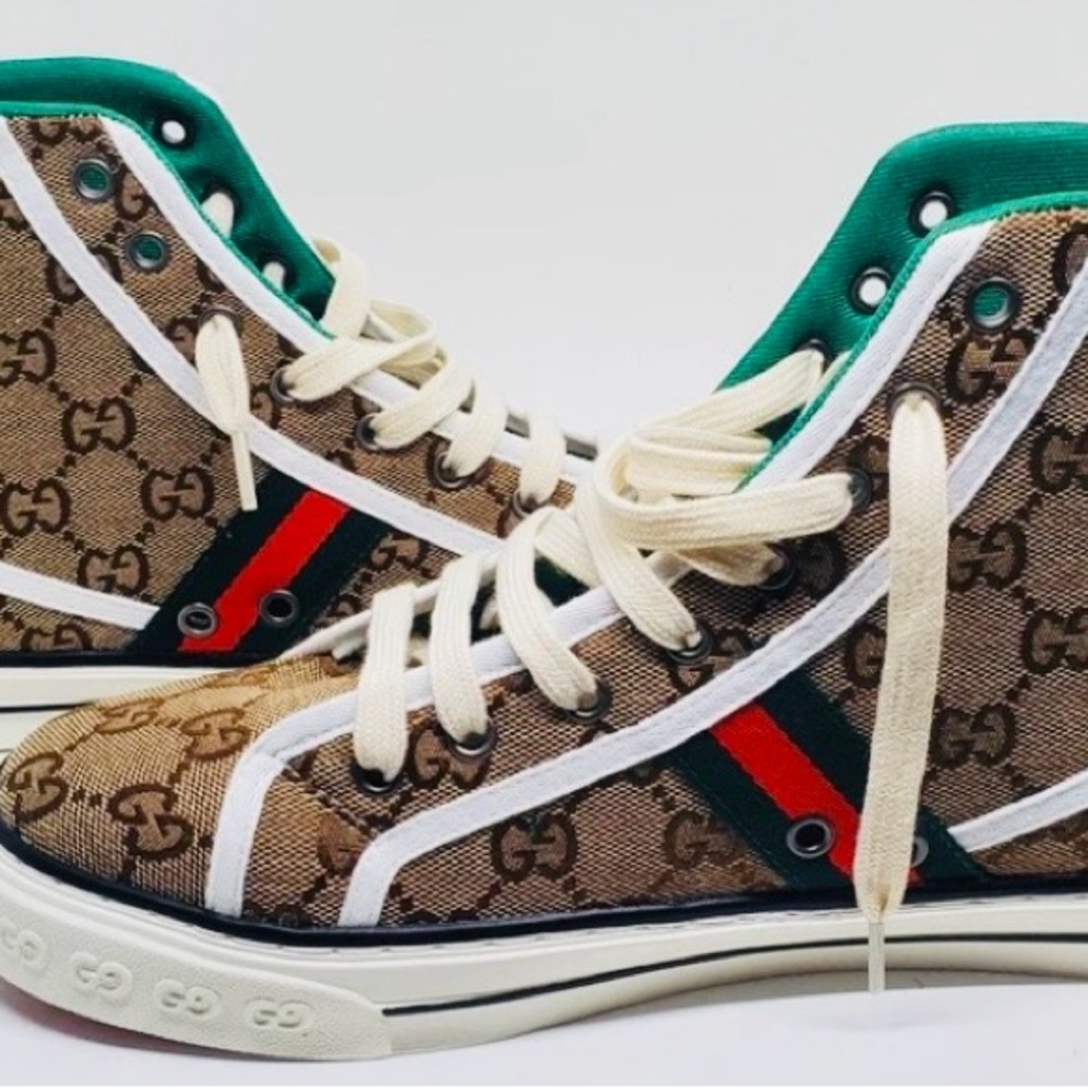 Gucci Beige High-Tops with Green and Red Accents - Picture 5 of 9